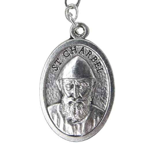 Needzo Catholic Prayer Card and Rosary Gift Set, Saint Charbel Chaplet with Red, Blue and Black Crystal Beads and Silver Tone Pray for Us Medal, Pocket Prayers and Rosaries, 5.75 Inches3