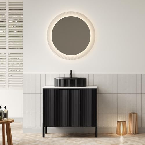 ZHOMGG - Mueble de baño independiente (76 cm), color negro ovalado de cerámica, plano de piedra sinteresada, almacenamiento integrado, cierre amortiguado (grifo no incluido)