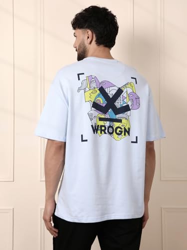 Image of WROGN Men's 220 GSM Pure Cotton Terry T-Shirt | Front & Back Graphic Print | Oversized Fit