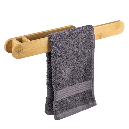 eluno Porte-serviettes en bambou au design naturel, barre à serviettes idéale pour la cuisine et la salle de bain, convient pour les serviettes, les serviettes d'invité et les torchons de cuisine, à