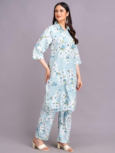 Image of Women's Printed Cotton Blend Co-ord Set Top & Bottom Two-Piece Set Casual & Office Wear