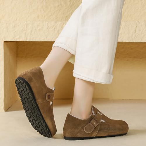 Sabots en daim véritable style Boston avec semelle en liège anatomique et boucle réglable femme