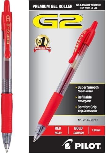PILOT G2 Bolígrafo Gel Rojo Punto Negrita Pack 12