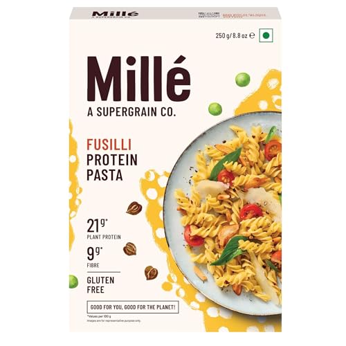 Mille High Protein Fusilli Pasta | Gluten Free| 1.8X Plant Protein | No Maida | 250Gms