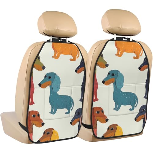JTNWEC Cute Dachshound Dogs Print Car Seat Kick Mats with Organisers 2 Pack Backseat Protector Seat Covers for Your Car, SUV, or Truck