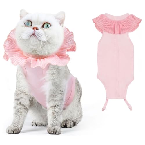 YOASONEK 術後服 猫 猫服 猫用術後衣服 ナーシング・ガーメント 無地 介護服 皮膚保護 不妊手術 傷口保護 傷舐め 引っ掻き防止 男の子 女の子 兼用 (ピンク, S)