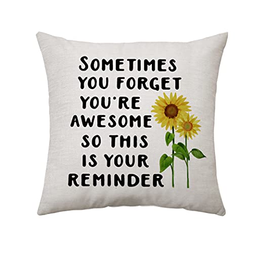 Housse de coussin avec citations inspirantes pour femmes, hommes, sœurs, meilleurs amis, collègues – Sometimes You Forget You Are Awesome – Cadeau de reconnaissance 45 x 45 cm Décoration d'intérieur