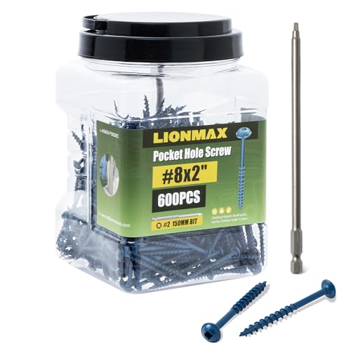 LIONMAX Pocket Hole Screws 2 Inch, 600 PCS Exterior Pocket Screws #8 x 2