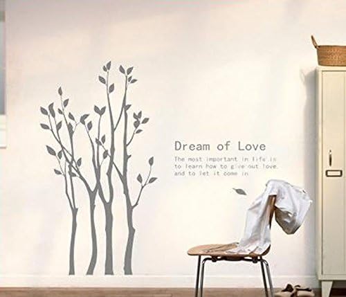Rousmery Removable Vinyl Art Wall Decals Mural for Nursery Room,Birch Trees and Quotes Dreams Wall Decor (Gray)