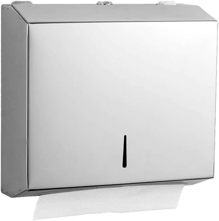 Paper Towel Dispenser Tissue Box Wall Mounted Tissue Dispenser 304 Stainless Steel Paper Towel Holder with Lock for Bathroom Kitchen Commercial Office Hand Towel Dispenser (Silver)