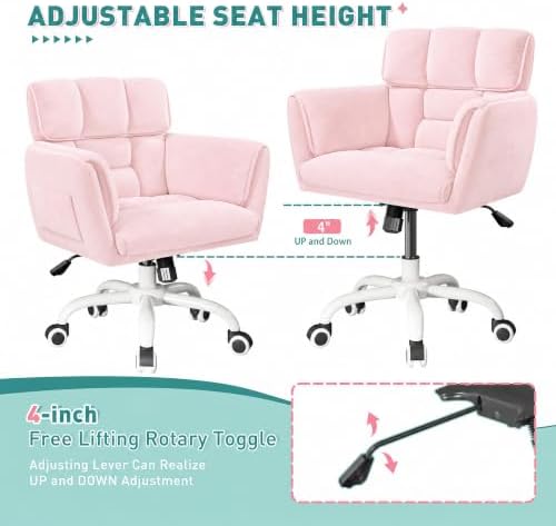 DurayLoly Desk Chair with Armrests & Side Pocket, Soft-Touch Velvet - 5
