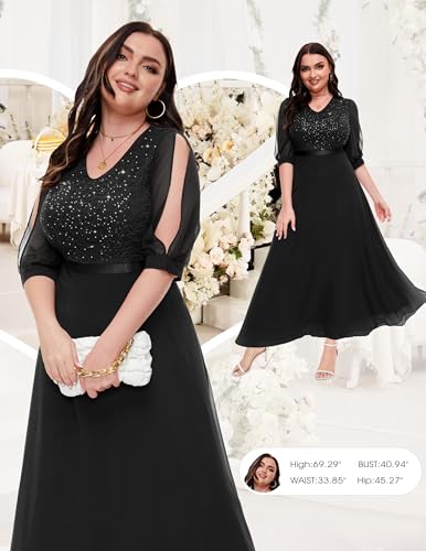 Image of Wedtrend Women's Sequin Dresses Sparkly Glitter Dress Split Sleeves Formal Dresses Maxi Evening Dress