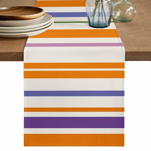 Burnt Orange Striped Burlap Table Runner 72 Inches Long, Farmhouse