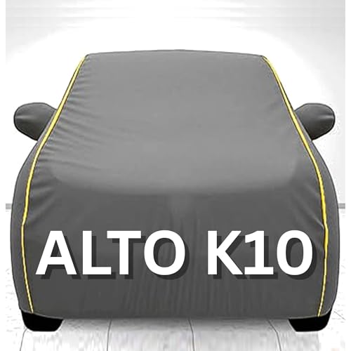Image of 100% Waterproof Car Cover for Alto K10 UV Protection, Dustproof, Windproof | Custom Fit with Mirror Pockets, Belt & Buckle | All Weather Outdoor Body Cover(Grey, Alto K10)