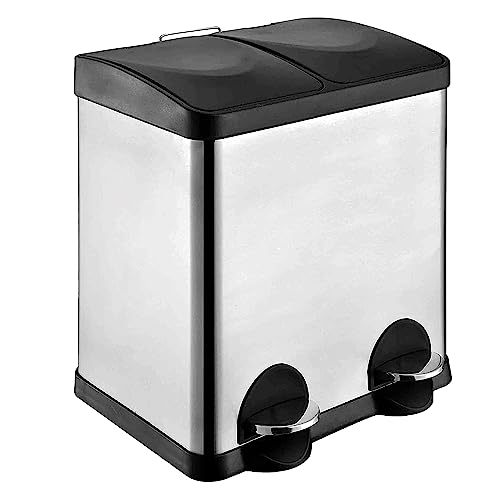 WELL HOME Pattumiera Riciclaggio 70L Verticale 2 Scomparti – Nero Antracite, Altezza 76 Cm, In Plastica Riciclata