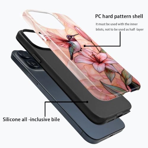 Coque iPhone 16 compatible protection complète en TPU souple rose oiseau fleuri - 3