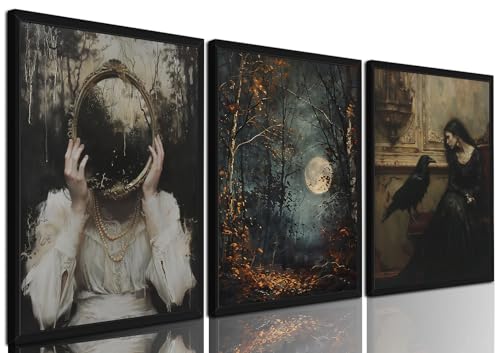 Framed Gothic Dark Academia Wall Art Set of 3, Vintage