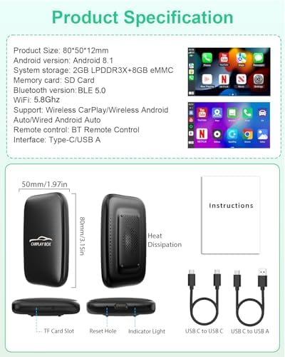 Upgraded Wireless CarPlay Adapter and Android Auto Wireless Adapter-Magic Link Ai Box Support Netflix/YouTube/Mirroring/TF Card Converts Wired to Wireless Carplay for OEM Wired CarPlay Cars - 5