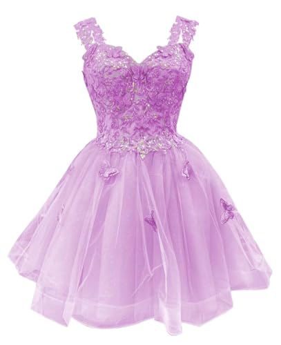 Image of Youjiayi 3D Butterfly Short Homecoming Dresses for Teens Off Shoulder DAMA Dresses for Quinceanera Glitter Sequin Prom Dress
