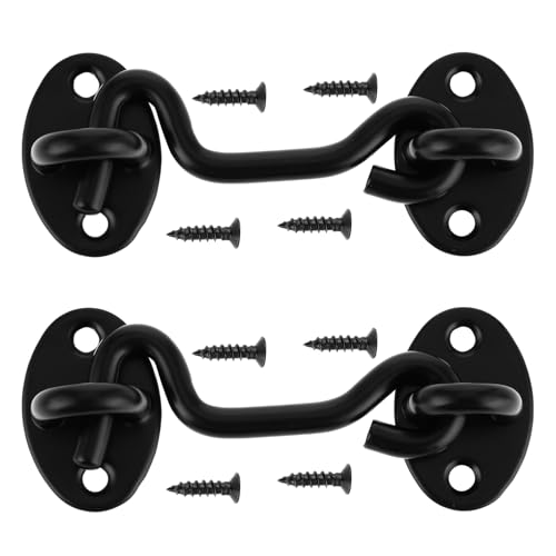 2 Stück Sturmhaken,Kabinenhaken Edelstahl,Sturmhaken mit öse,Scheunentürschloss,Haken Schloss,Scheunentor Gartentor Riegel,Tür Riegel mit 8 Montage Schrauben,für Tor Garage Zaun Fenster-7.5cm,Schwarz