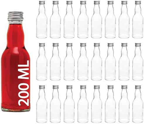 casavetro 24 Small Glass Bottles 200 ml with Screw Cap lid 7.04 oz Bottles for Juice, Liquor, Vinegar and Oil (24 x 200ml)