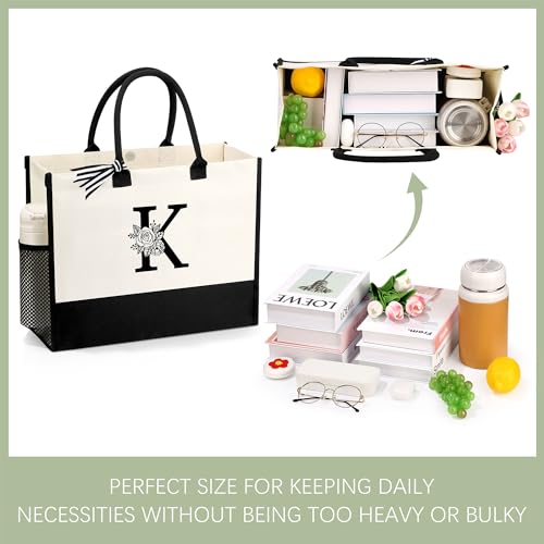 Image of Personalized Name Tote Bag for Women, Birthday Best Friend Bridesmaid Gifts for Women Canvas Initial Tote Bags