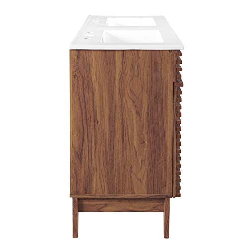 Modway Render 48" Double Sink Bathroom Vanity Cabinet in Walnut White