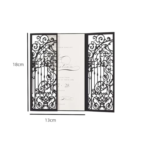 Invitaciones de boda negras cortadas con láser con diseño gate fold elegante para enlaces de lujo 4