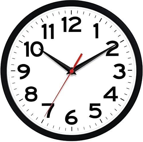AKCISOT Wall Clock 10 Inch Silent Non-Ticking Modern Wall Clocks Battery Operated - Analog Small Classic Clock for Office, Home, Bathroom, Kitchen, Bedroom, School, Living Room(Black)