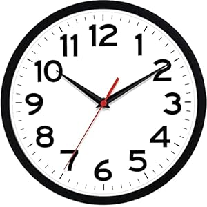 AKCISOT Wall Clock 10 Inch Silent Non-Ticking Modern Clocks Battery Operated – Analog Small Classic for Office, Home, Bathroom, Kitchen, Bedroom, School, Living Room(Black)