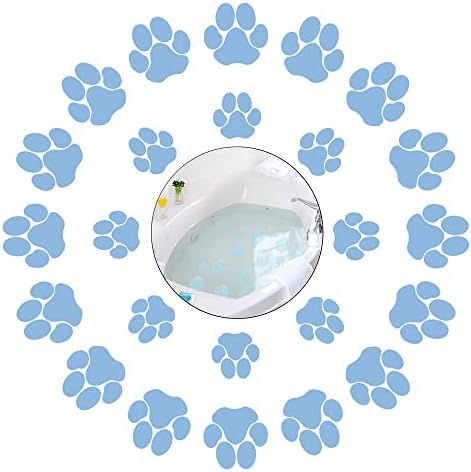 24 Pcs Waterproof Non-Slip Dog Footprint Stickers with Scraper for Bathtub Tub Stairs Kitchen Shower Room Treads Bathroom Floor Appliques,Self-Adhesive Anti-Slip Decals Sticker Pack(Dog Paw-Blue)