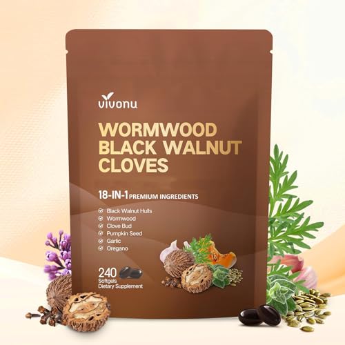 18-in-1 Black Walnut Wormwood Cleanse for Humans, 80 Day Supply, Serving, Rapid Gut Cleanse & Digestive Health with Clove, Garlic, Turmeric, Pumpkin Seed, Oregano, Berberine & More 240 Softgels