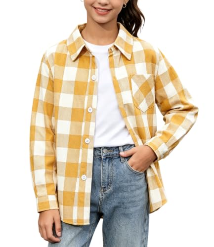 Image of SANGTREE Women and Girls Long Sleeve Flannel Casual Button Down Plaid Shirt