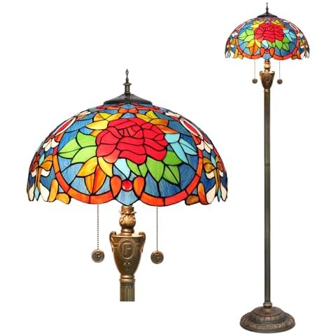 wecrejoni Tiffany Floor Lamp,Floor Lamps for Living Room, Red Rose Style Glass Floor Lamp,Standing Lamp for Bedroom for Living Room Dorm Office Aesthetic Home Decor Cover