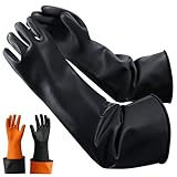 22'Black Anti-Slip Chemical Resistant Rubber Gloves, Long Heavy Duty Glove, Industrial Safety Work Protective Gloves for Men, Forearm Protection Waterproof Resist Strong Acid, Alkali, Oil, XL Size