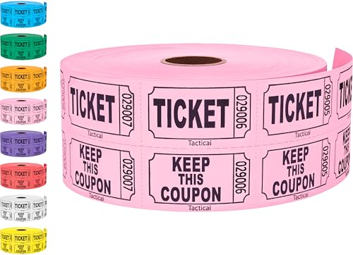Tickets de tombola rose Tacticai contre la fraude, double rouleau de 1000 billets clairs