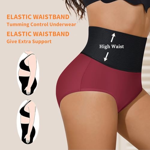 Women Tummy Control Underwear,High-Waist Full Coverage Panties, Wide Elastic Waistband Ladies Briefs Multipack3