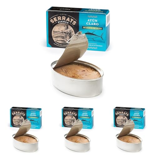 Conservas Serrats - Atún Claro en Aceite de Oliva - Lata de 112g (Paquete de 4)