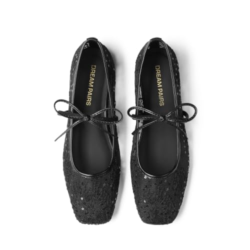 DREAM PAIRS Women's Mesh Ballet Mary Jane Flats,Black,11