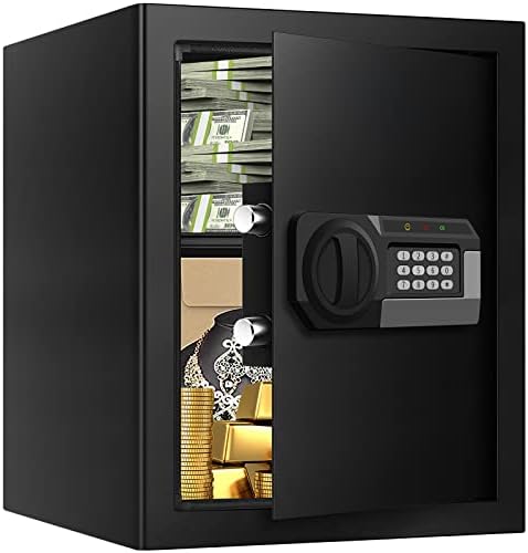 2.3 Cubic Large Fireproof Waterproof Safe Box, Anti-Theft Fire Safe with Removable Shelf, Digital Keypad Key, LED Light, Personal Home Safe Security Box for Money Firearm Jewelry Medicine A4 Document