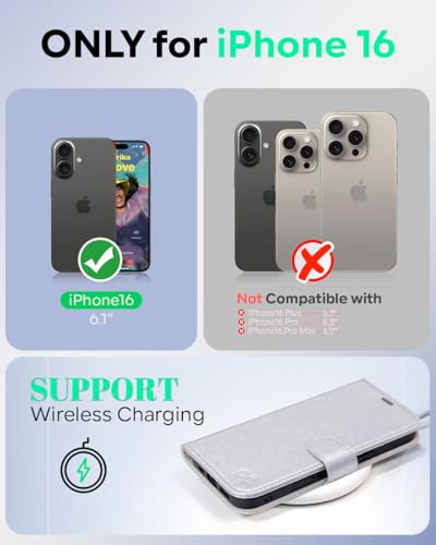 OCASE for iPhone 16 Case, PU Leather Wallet, Magnetic Flip Folio Cover with RFID Blocking, Card Holders, Shockproof TPU - Image 2