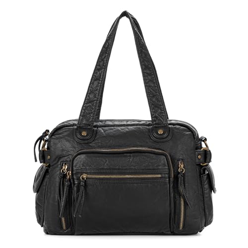 Bolsa tote vintage de cuero vegano suave para mujer miniatura 1