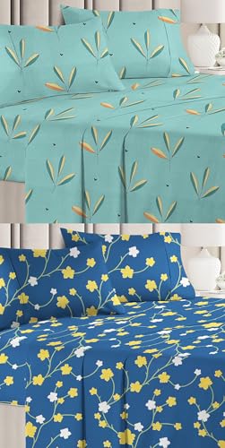 Image of VAS COLLECTIONS Prime Collection Combo Pack of 2 Double Bedsheets with 4 Pillow Covers | 144 TC Soft Brushed Microfiber-Blend -Long Lasting & Wrinkle Free,7.5X7 Ft Set of 6 Pcs (Green& Blue)