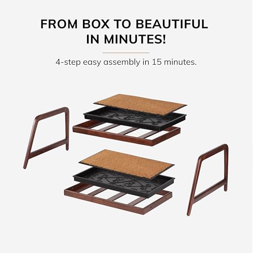 Anji Mountain Heavy Duty Waterproof Wooden Shoe Storage Mat Organizer/Boot Storage Tray Multi Use for Entryway with Coir, Tan and Black Diamond Insert, 2 Tier, Fits 4 Pair (26.5" Wide) by Anji Mountain - Used condition - Image 6