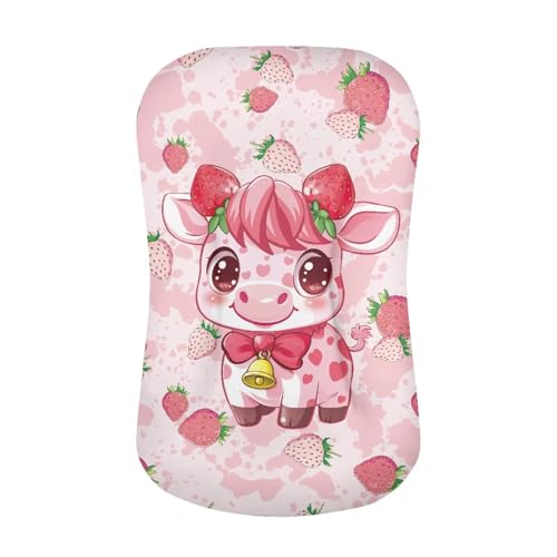 Image of ZOUTAIRONG Pink Bassinet Sheet Strawberry Cow Print Stretchy Bassinet Sheets Bassinet Crib Sheets Set Fitted for Baby Boy and Girl Comfort Fitted for Oval