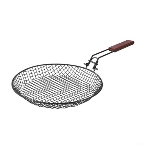 Cesta plegable de acero inoxidable con mango de madera, cesta grande para cocinar pescado, verduras, pollo y camarones, distribución uniforme del calor y uso en barbacoa al aire libre, 31 x 31 x 3,8