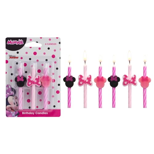 Disney's Minnie Mouse Birthday Cake Candles | 6 Birthday Candles for Cake Decorations, Pink Stripe Candles, Cake Toppers for Minnie Mouse Party by DecoPac - Used condition - US$4.68