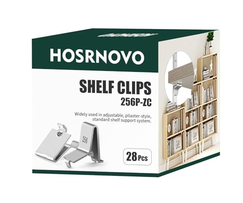 Hosrnovo Shelf Clips, Adjustable Supports Clip for 255 Standard Pilaster, Heavy Duty Metal Shelving Brackets Clips for Kitchen Cabinet Bookcase (Silver 28)