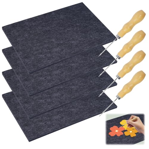 PetGlimmer Lot de 4 tampons en feutre picoteurs 20 x 30 x 0,9 cm Avec 4 aiguilles bois Kit d'art créatif