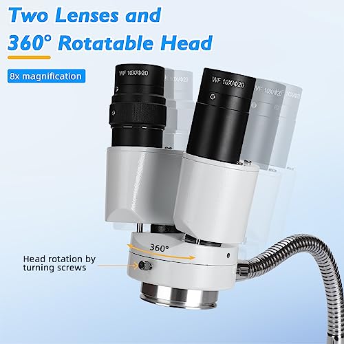 Image of Dental Microscope with LED Light - Stereomicroscopes 360 Revolve 8X Magnification Binocular Stereo Microscope Dental Binocular Microscope for Electronics Repair with 8W Fluorescent Ring Light